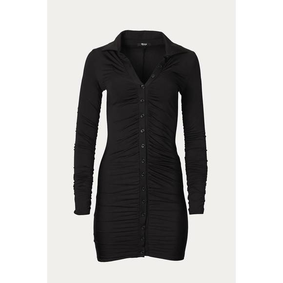 NEW MELODY FASHION ruched jersey shirt dress in black - Picture 1 of 1